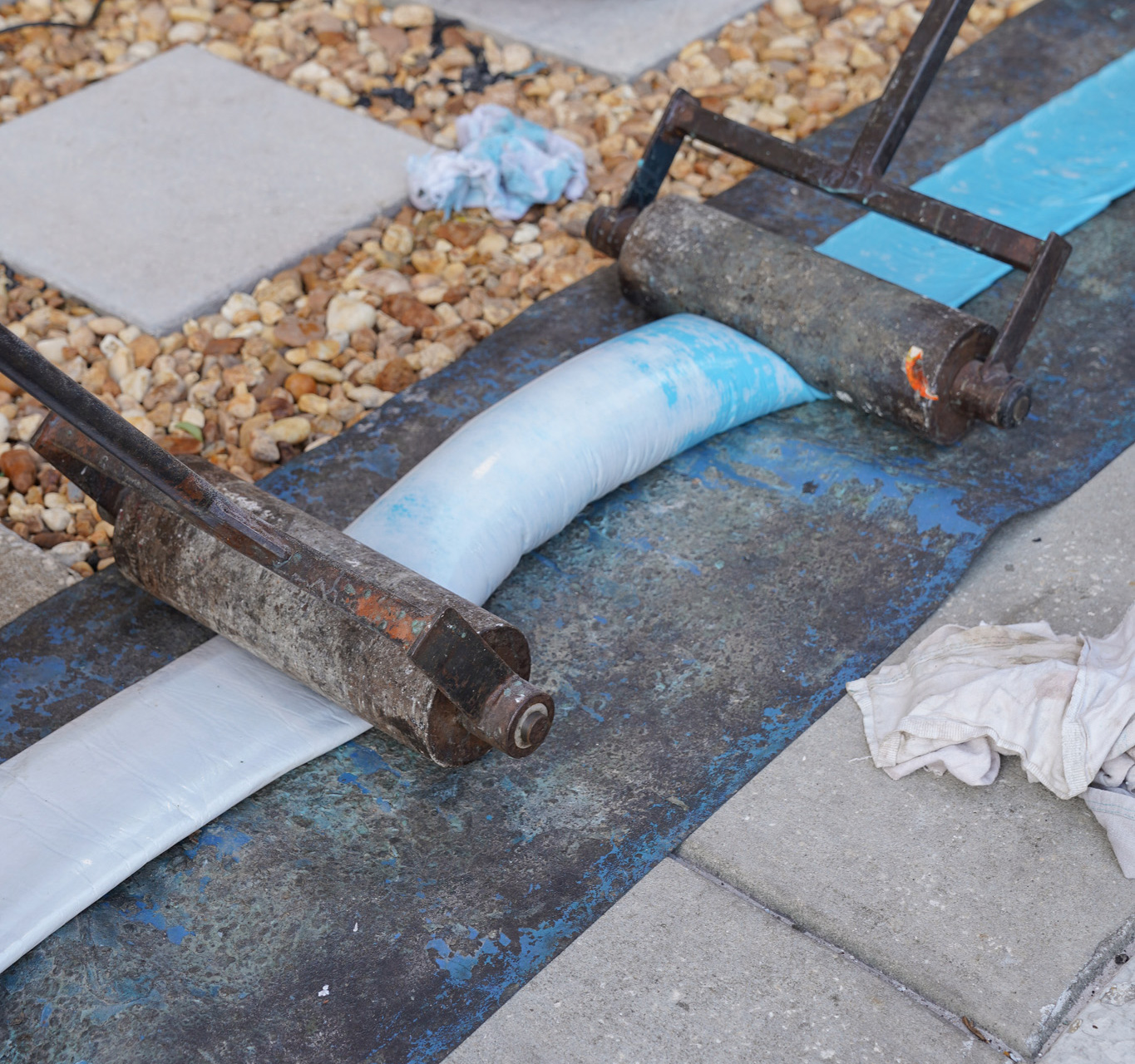 saturated epoxy pipe liner prepared for trenchless pipe repair