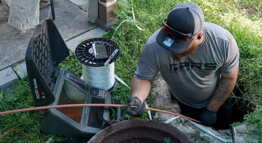 camera inspection for potential sewer pipe leak under slab
