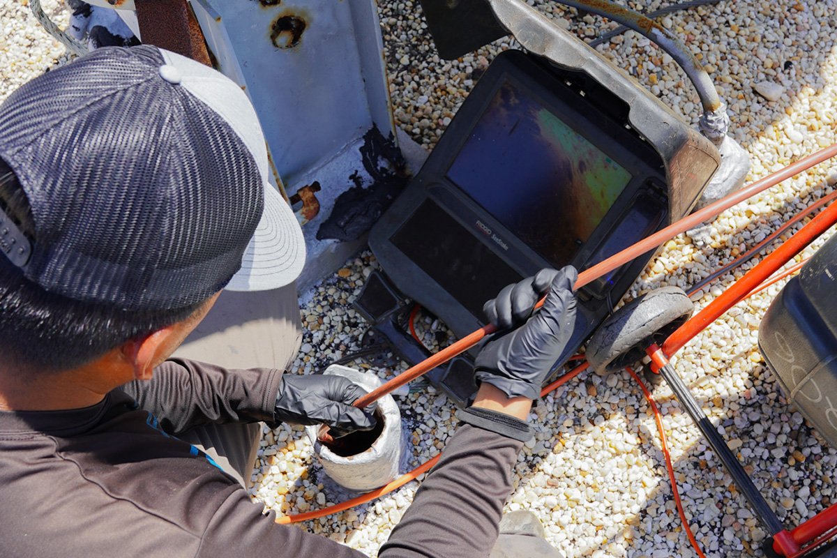 PRS performing a camera inspection prior to epoxy pipe lining in Irvine, CA