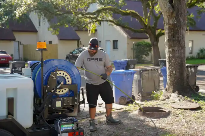 PRS technician performing drain cleaning in Sarasota, FL